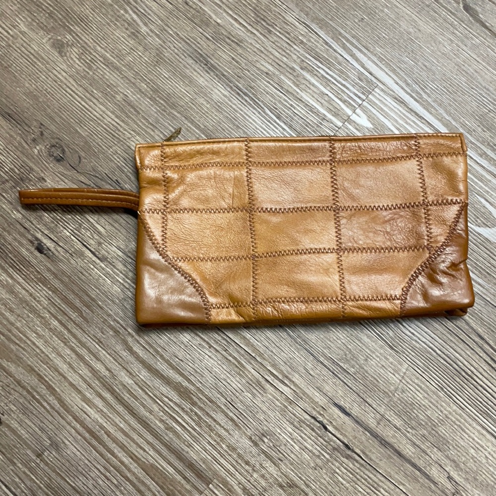 Vintage Leather Patchwork Large Wristlet Clutch - image 1